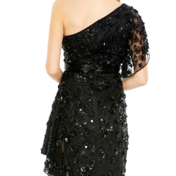 MAC DUGGAL 93687 ONE SHOULDER ASYMMETRICAL RUFFLE BLACK GOWN sz 8 - Picture 2 of 7